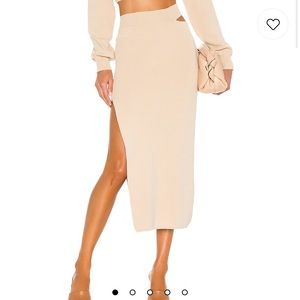 x REVOLVE Cut Out Knit Midi Skirt in Nude